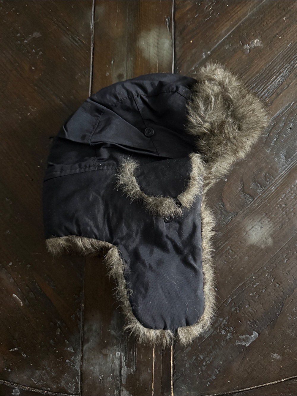 Men's Black Faux-Fur Trim Trapper Hat